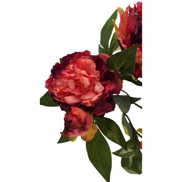 Rose Pink Faux Peony Stem 18 Inch Wedding Artificial Silk Flower Burgundy Tips - Picture 6 of 9